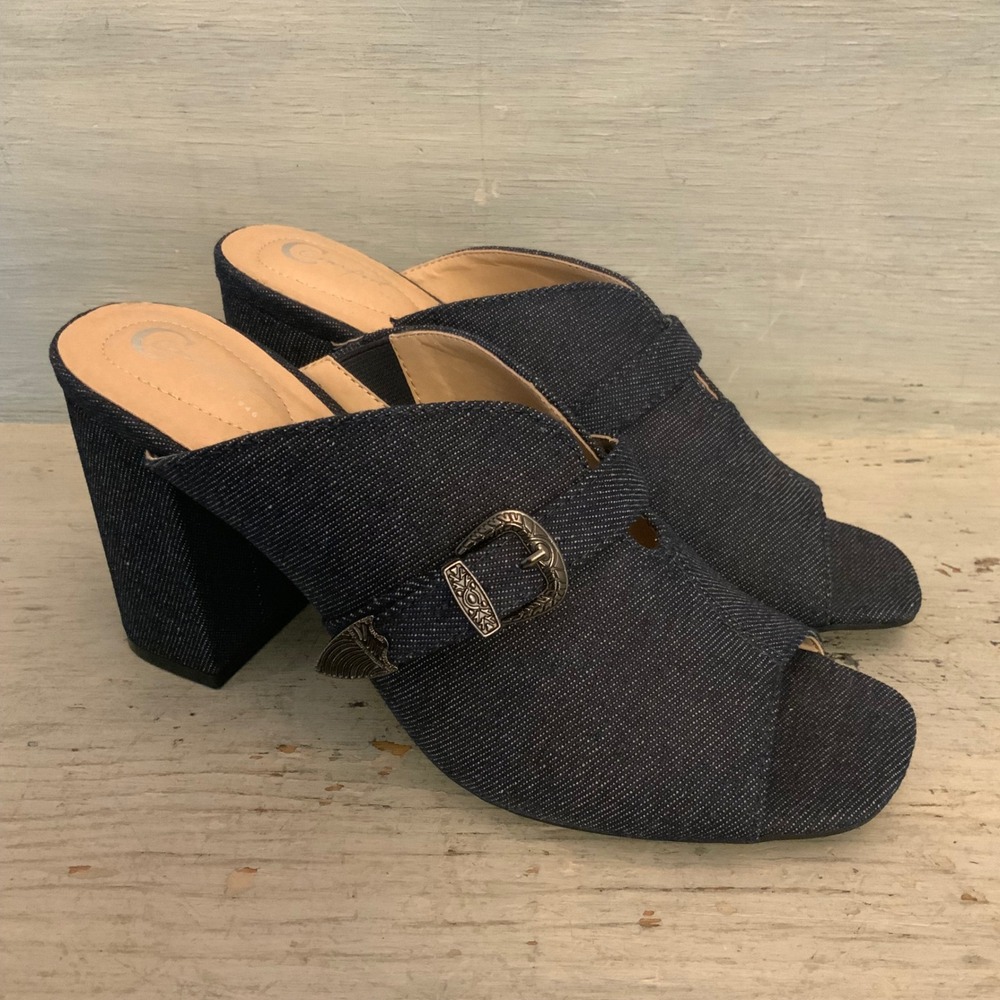 Cato Est. 1946 C Comfort Dark Wash Denim Heeled Slip On Mule Sandals 8.5 New